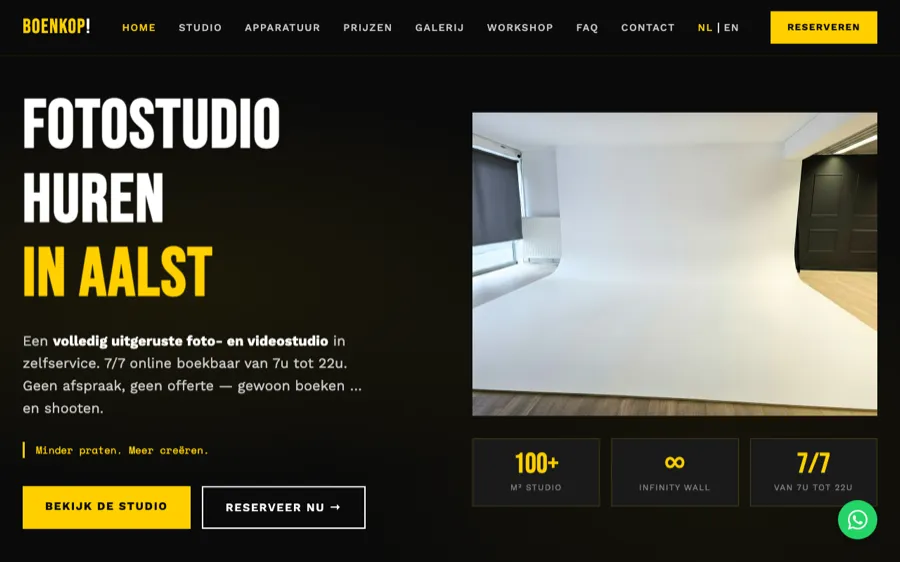 Homepage of Studio BoenkOp, a photo and video studio in Aalst